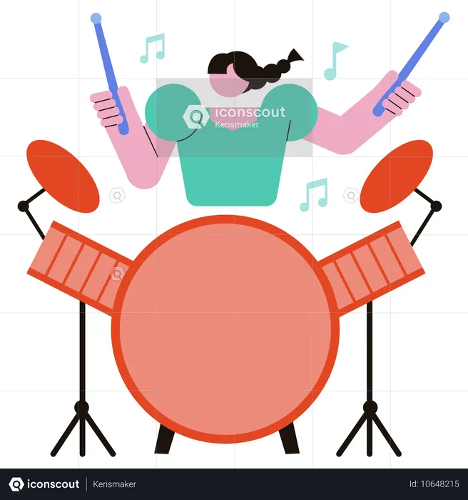 Woman beating Drum  Illustration