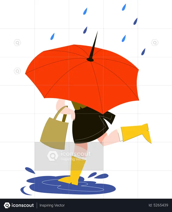 Woman behind the umbrella running under the rain. Autumn  Illustration