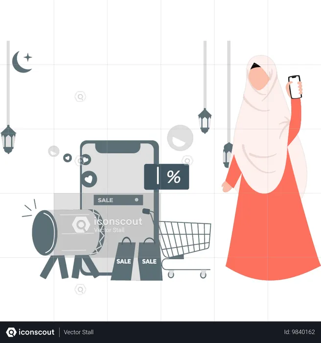 Woman benefiting from Ramadan offers  Illustration