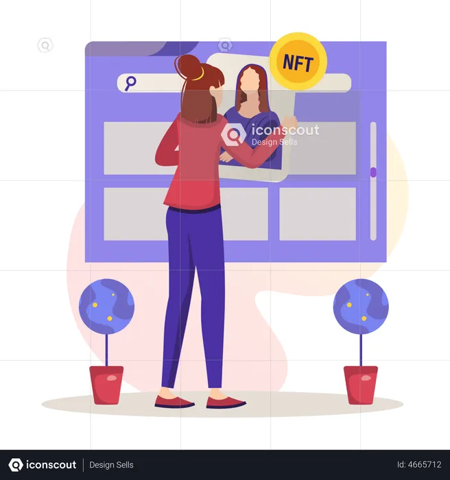 Woman bidding on nft art  Illustration