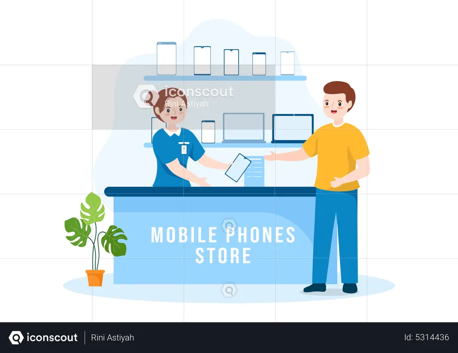 Woman billing at mobile phone store  Illustration