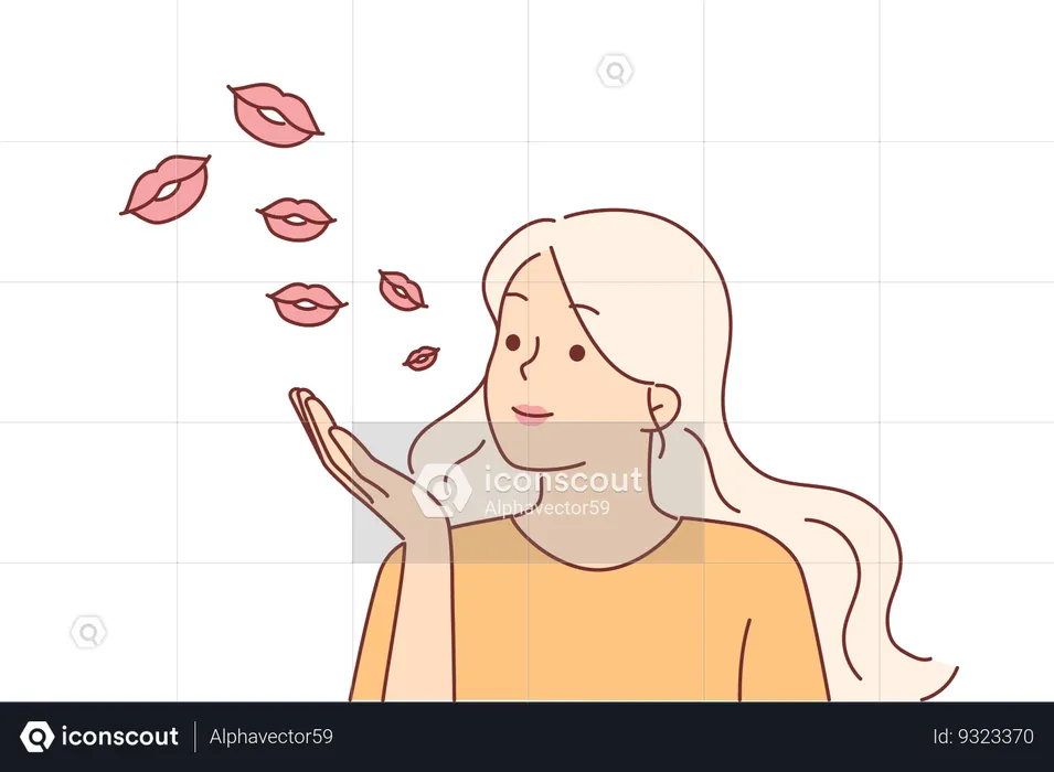 Woman blows kisses attract attention of guy  Illustration