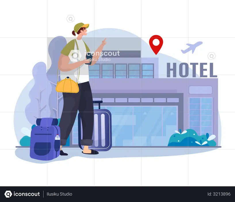 Woman booking hotel online  Illustration