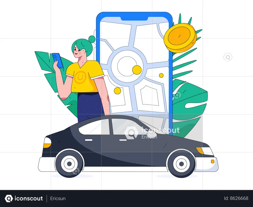 Woman booking taxi  Illustration