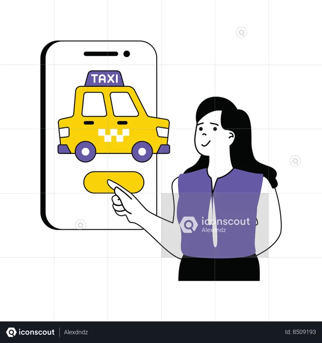 Woman booking taxi on mobile app  Illustration