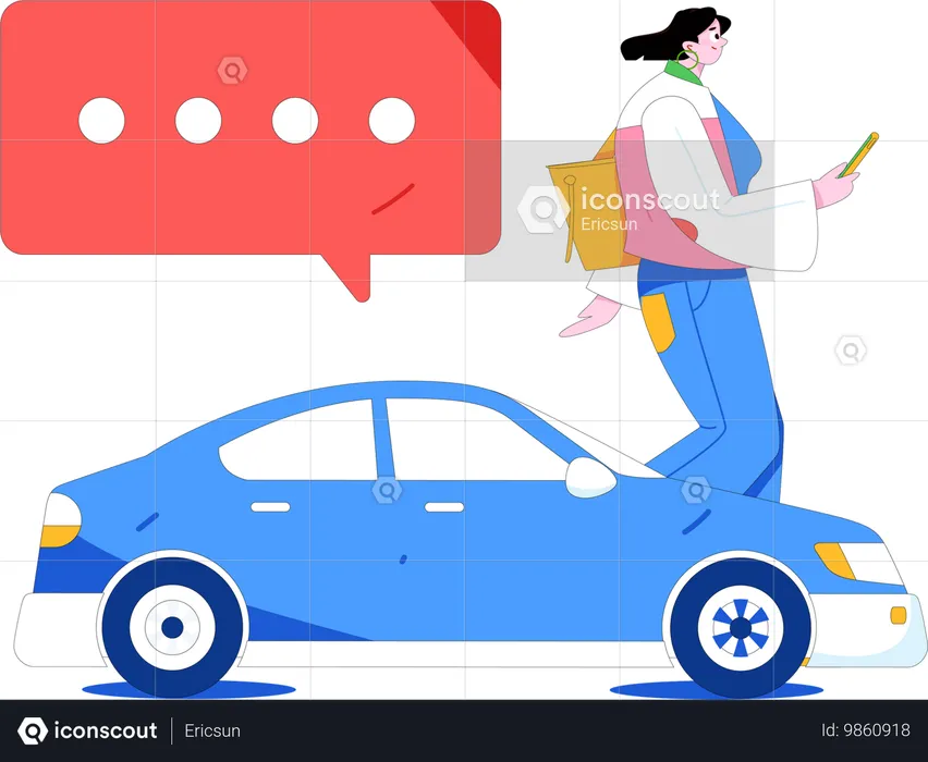 Woman books cab for her trip  Illustration