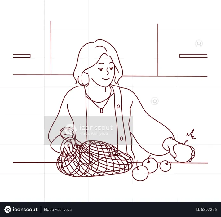 Woman bought fresh groceries  Illustration