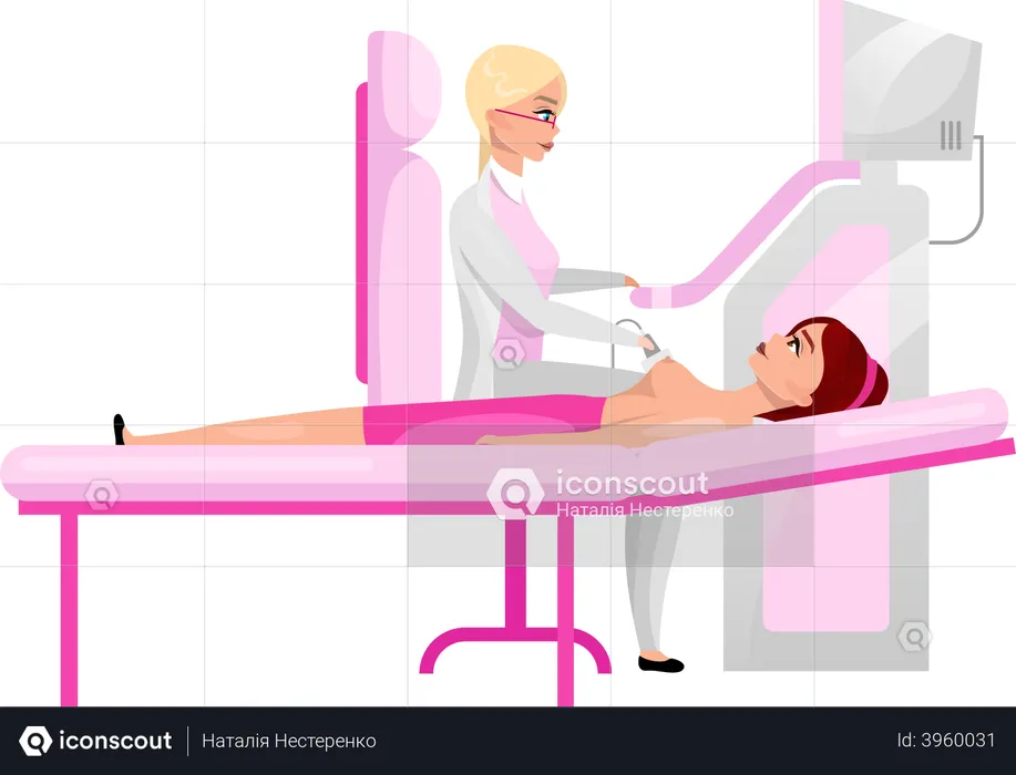 Woman breast ultrasound exam  Illustration