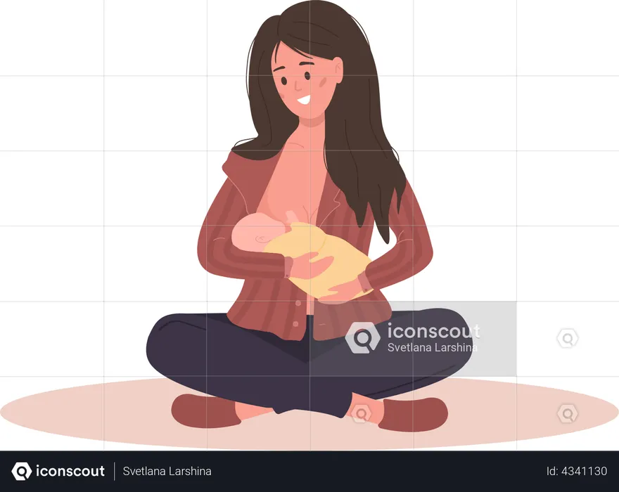 Woman breastfeeding little newborn baby  Illustration