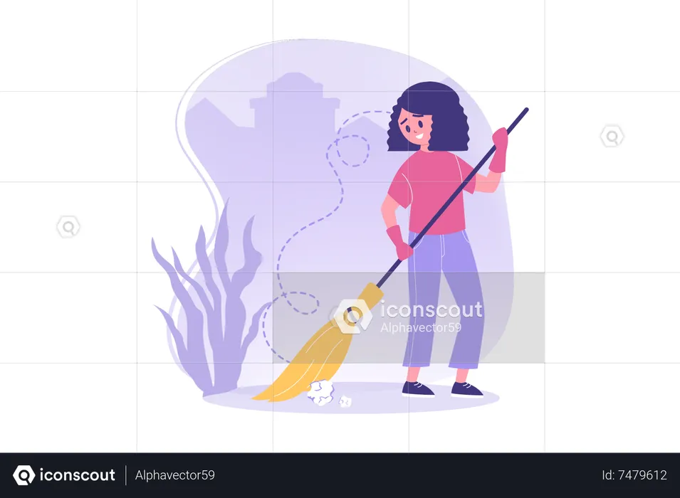Woman brooming garbage  Illustration