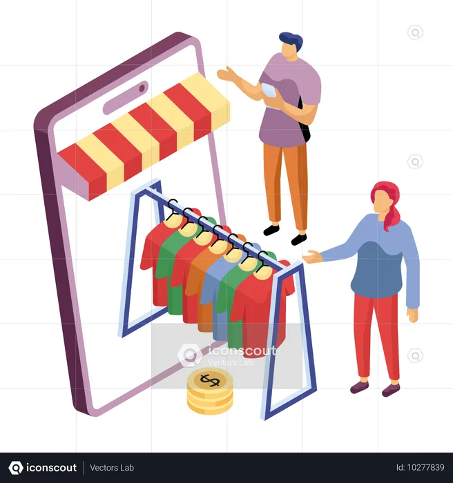 Woman browsing clothes on E-Commerce app  Illustration