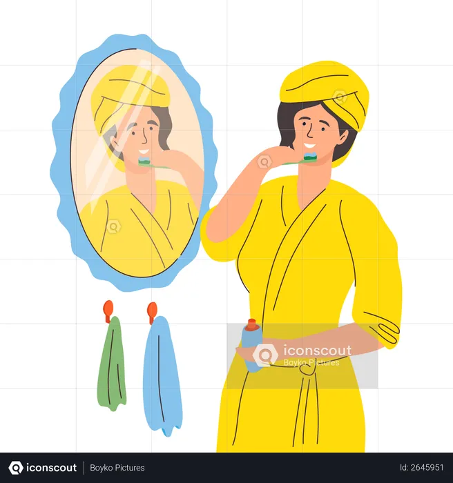 Woman brushing her teeth  Illustration