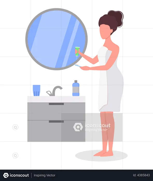 Woman brushing teeth in the bathroom  Illustration