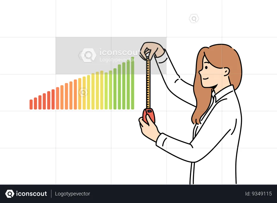 Woman business analyst measures financial chart to understand trends in company income level  Illustration