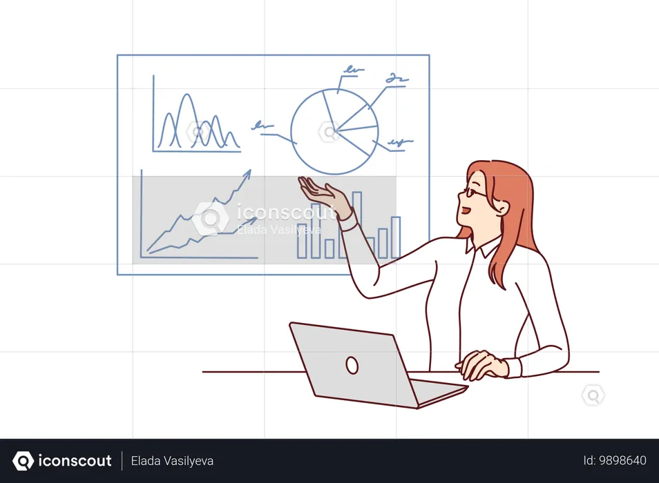 Woman business consultant demonstrates financial graphs proving profitability of investments  Illustration