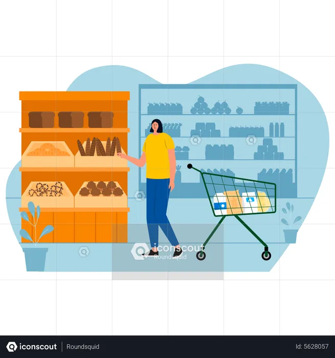 Woman buying bread loaf at supermarket  Illustration