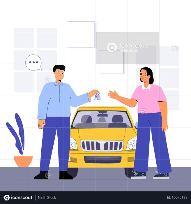 Woman buying car from dealer  Illustration