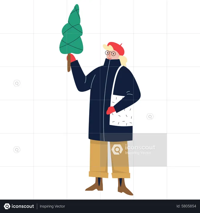 Woman buying christmas tree  Illustration