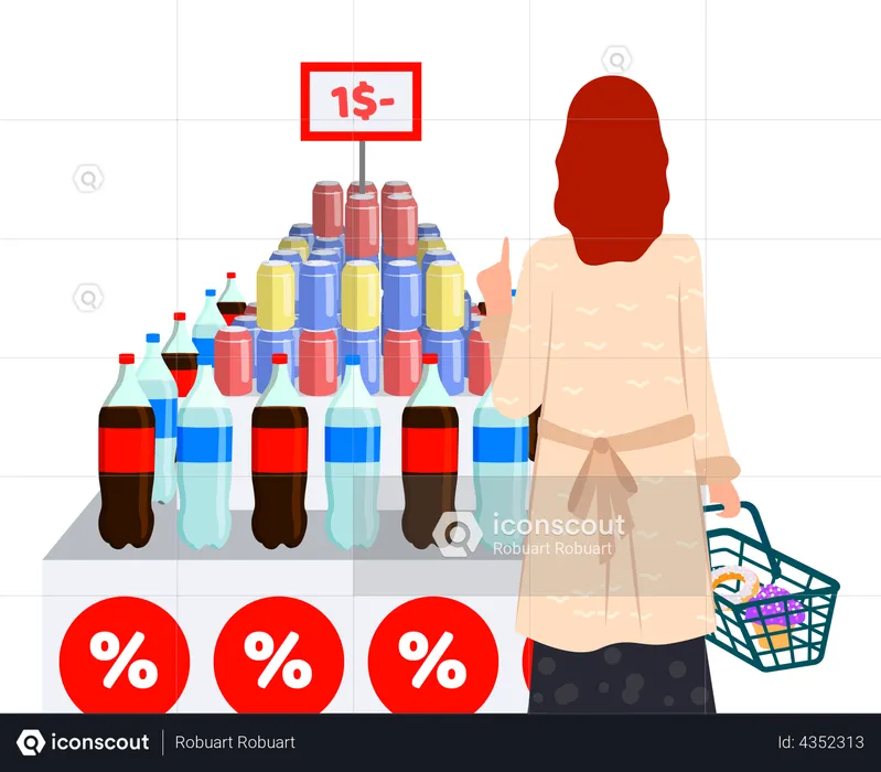 Woman buying cold beverages  Illustration