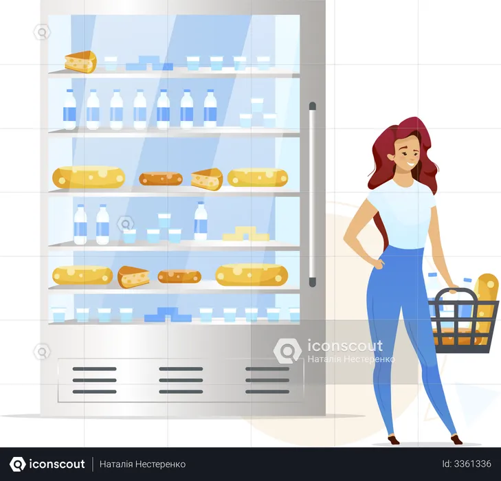 Woman buying dairy products  Illustration