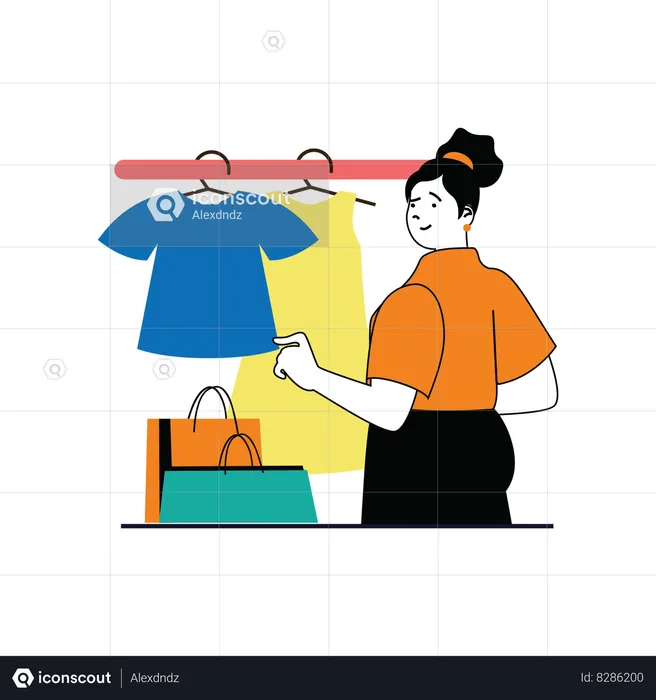 Woman Buying Dress  Illustration