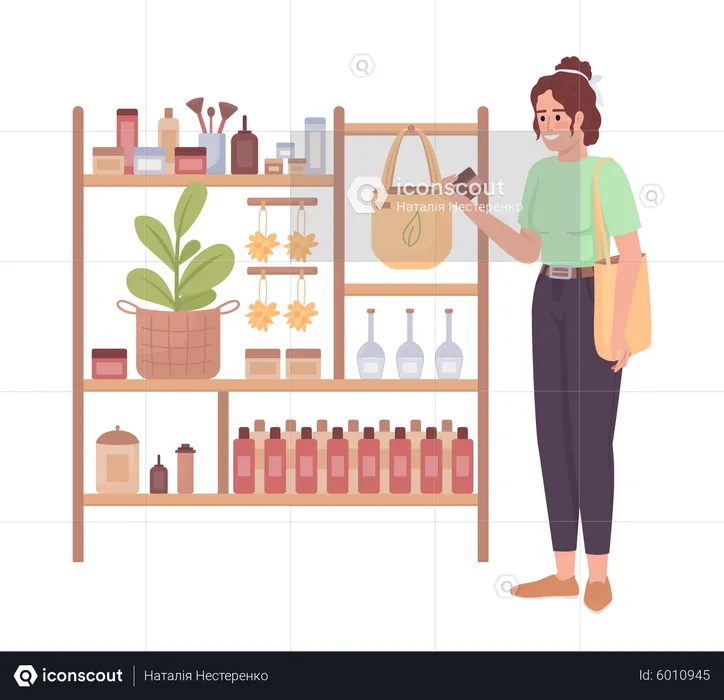 Woman buying eco cosmetics  Illustration