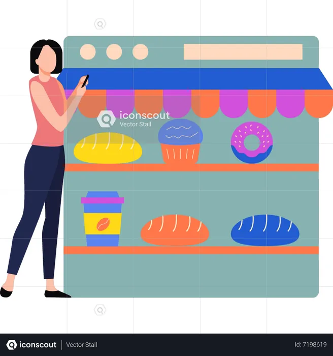 Woman buying food online  Illustration