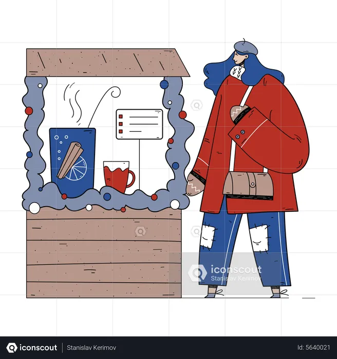 Woman buying from new year eve shop  Illustration