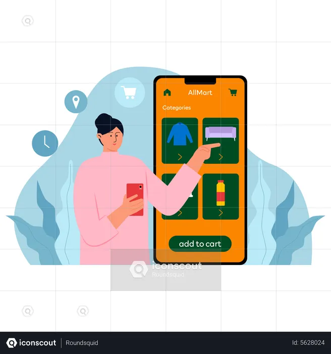 Woman buying from online supermarket  Illustration