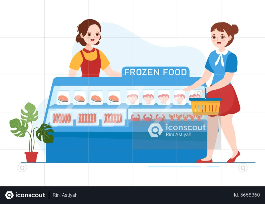 Woman buying Frozen Food from Store  Illustration