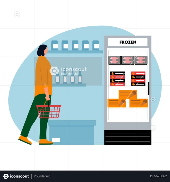 Woman buying frozen food items  Illustration