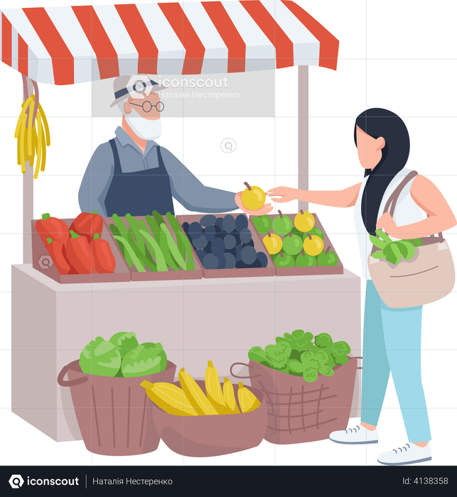 Woman buying fruit Illustration