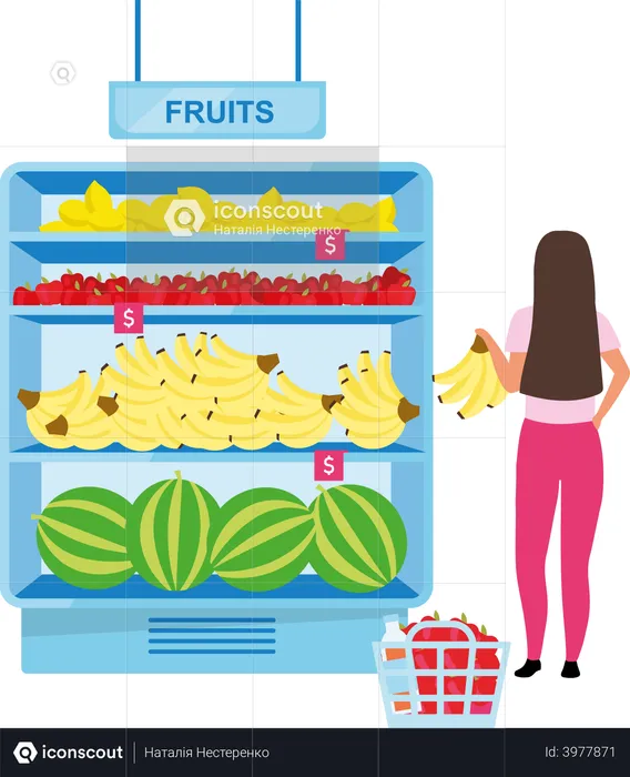 Woman buying fruits at grocery store  Illustration