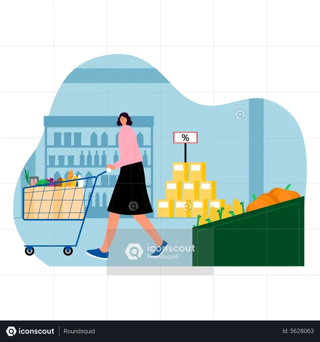 Woman buying groceries at supermarket  Illustration