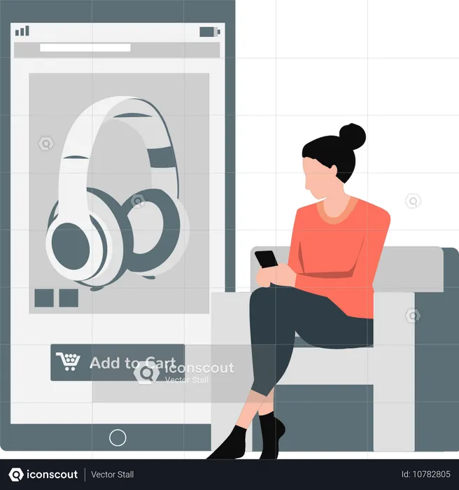 Woman buying headphone online  Illustration