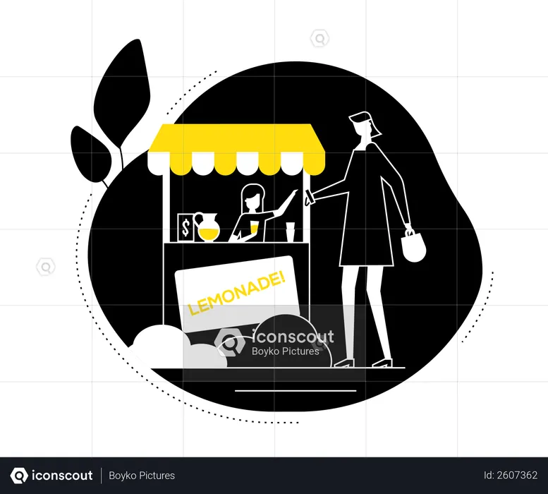Woman buying lemonade juice from a street stall  Illustration