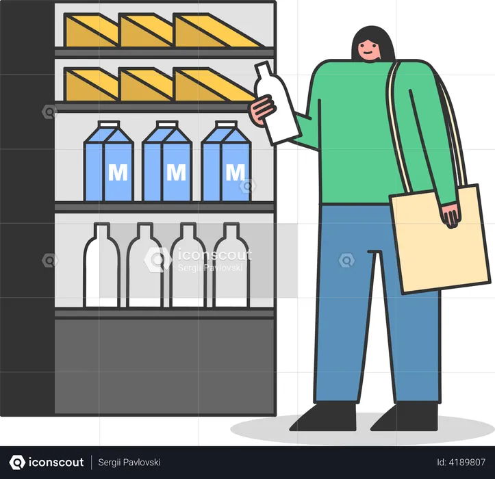 Woman Buying Milk  Illustration