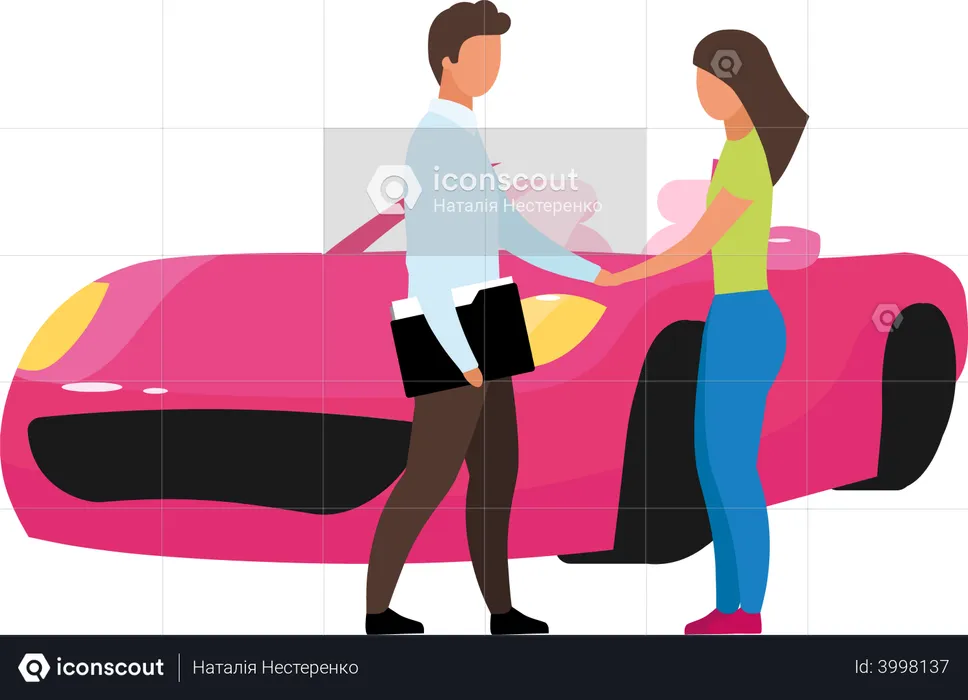 Woman buying new car  Illustration