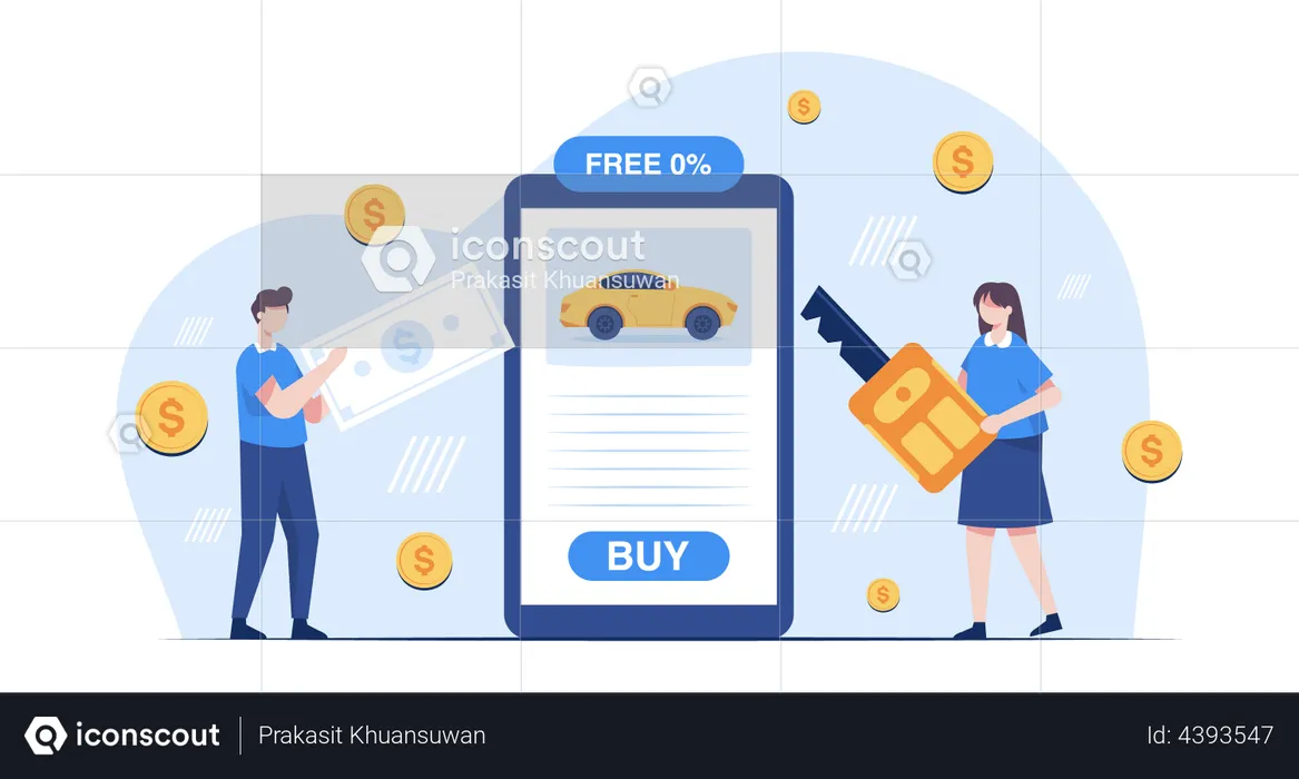 Woman buying online car  Illustration