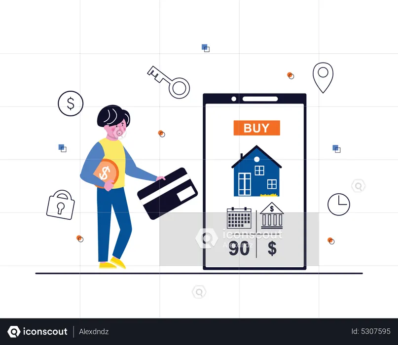 Woman buying online real estate  Illustration