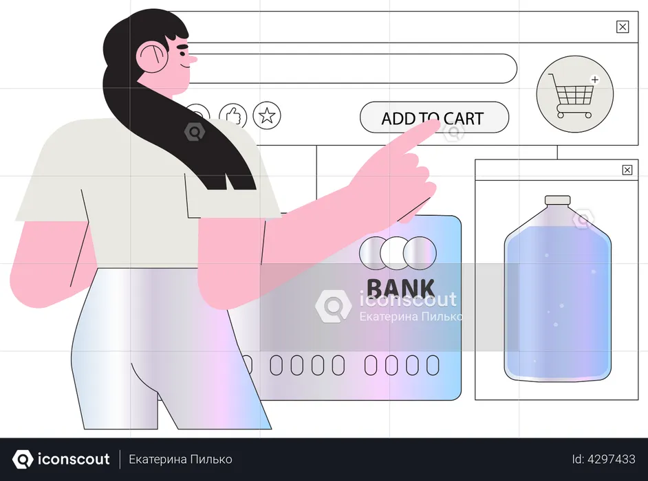 Woman buying online water  Illustration