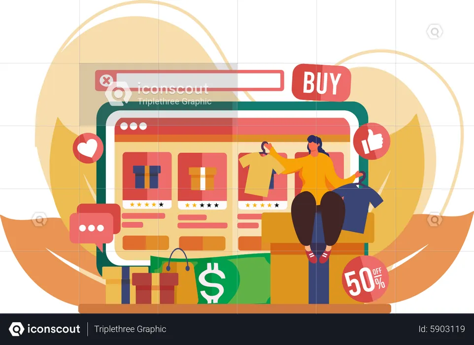 Woman buying product during offer  Illustration