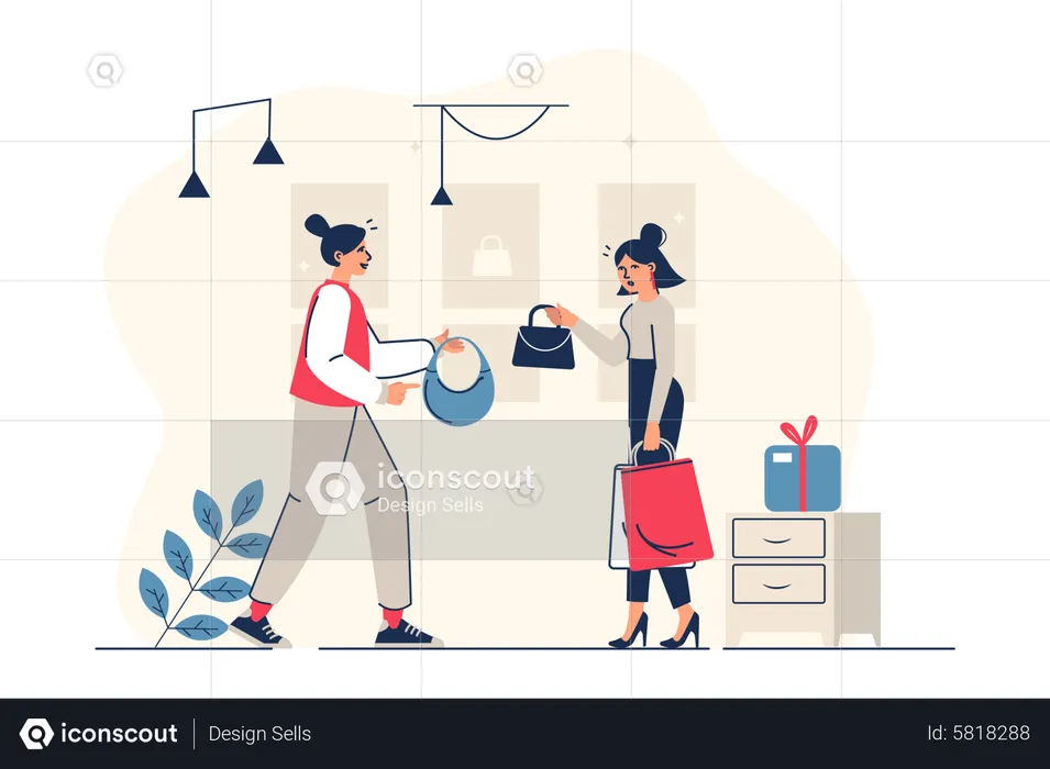 Woman buying purse at store  Illustration