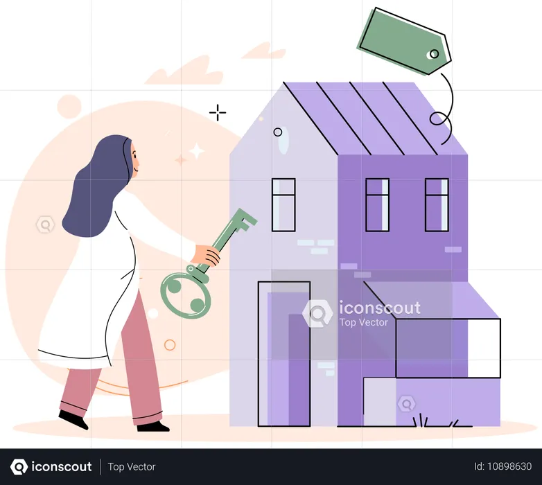 Woman buying real estate house  Illustration