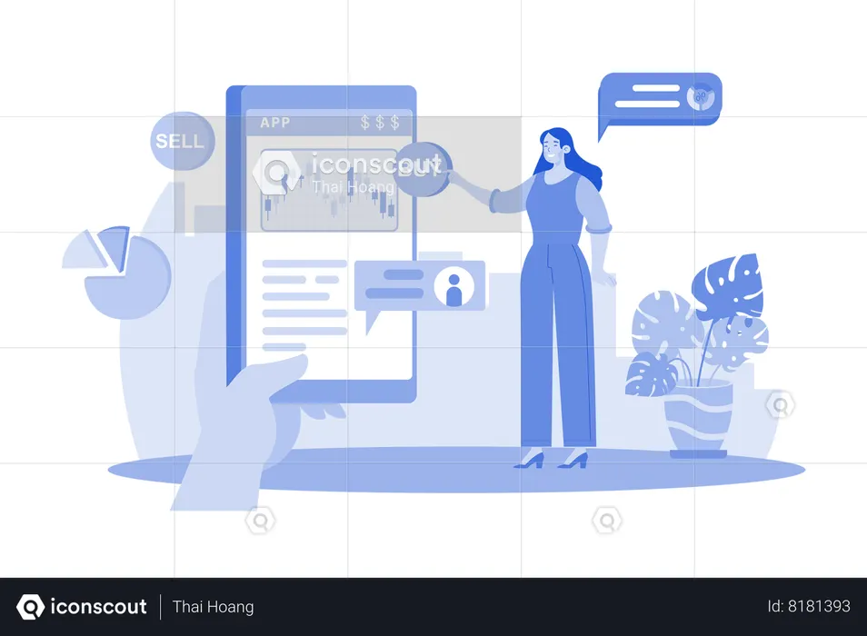 Woman buying shares from stock market  Illustration