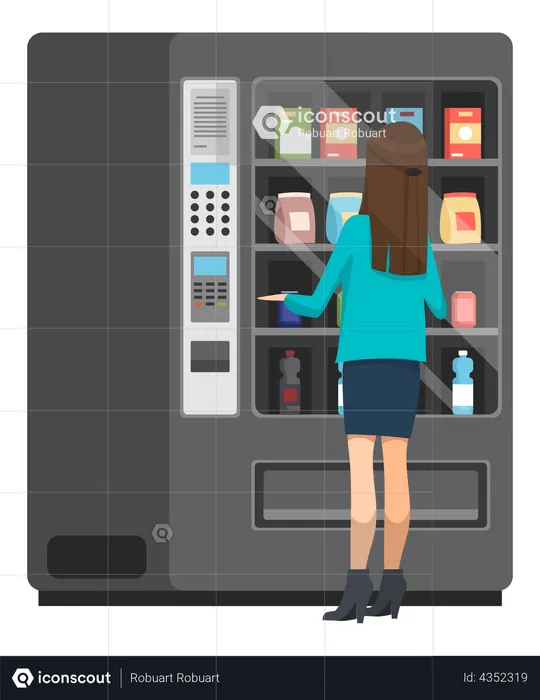 Woman buying snacks from vending machine  Illustration