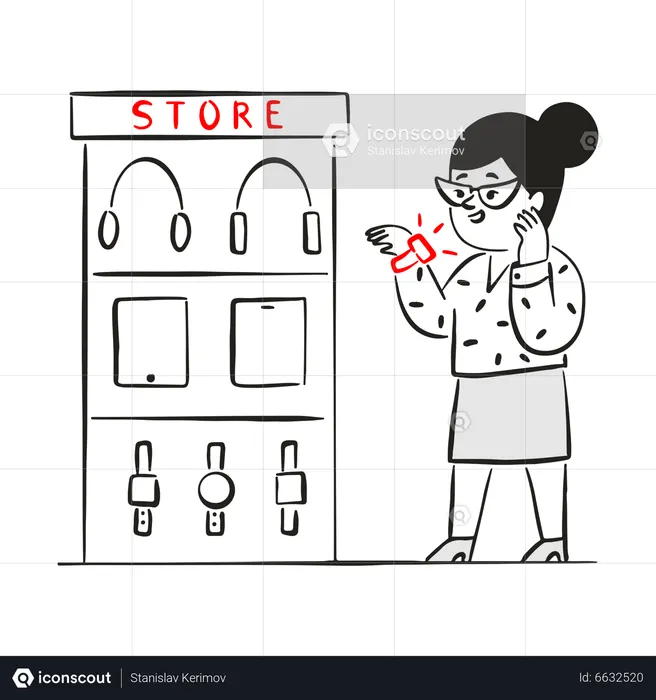 Woman buying watch from electronic store  Illustration
