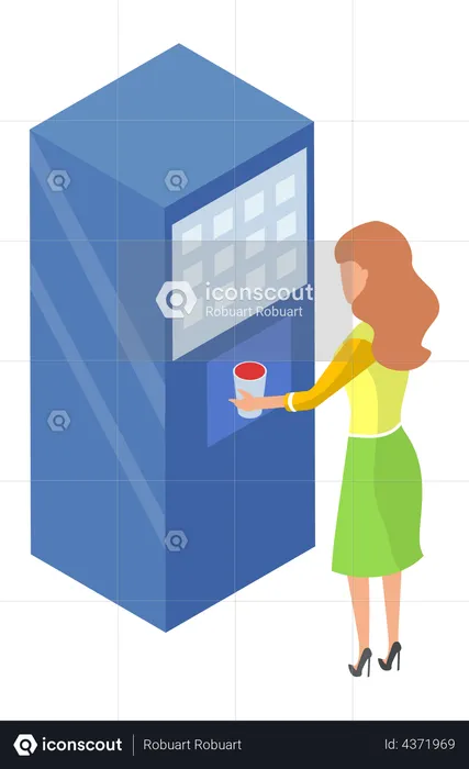 Woman buying water in vending machine  Illustration