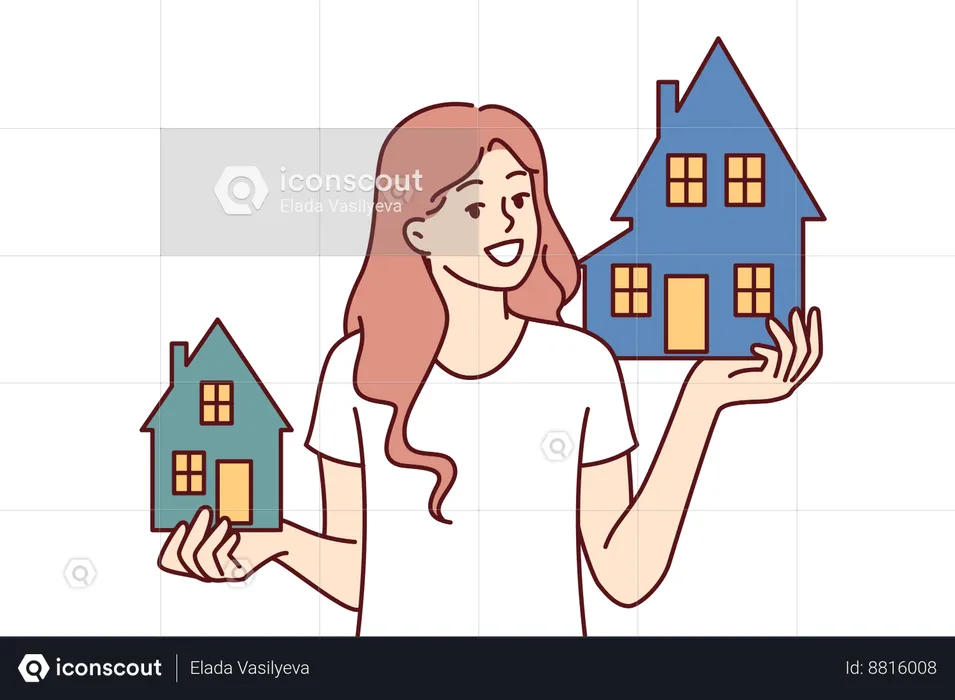 Woman buys new house  Illustration