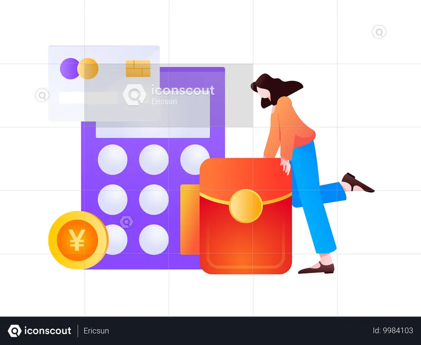 Woman calculating her budget finances  Illustration